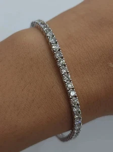 4.20 CT D/VS Round Cut Lab Grown Diamond Tennis Bracelet 14k White Gold 6.5" - Picture 1 of 11