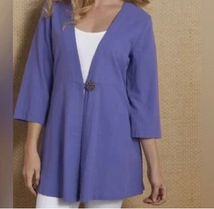 Soft Surroundings Benedetta Gauze Topper Cardigan Periwinkle Blue Cotton L - Picture 1 of 10