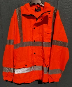 VEA Hi Vis Rain Jacket 3M Reflective Safety Workwear Coat Orange Men's XL NMINT - Picture 1 of 13