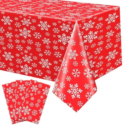 3 Pack Disposable Plastic Christmas Tablecloth Rectangular Table Cover for Party - Image 1 of 4
