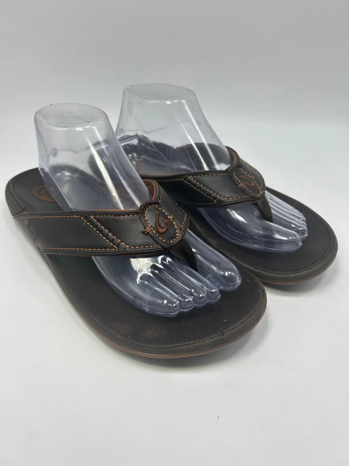 Sandalias chanclas Olukai Nui marrón java oscuro para hombre talla 10 ¡En excelente estado, ver! Beach Fishin Foto 1 de 4