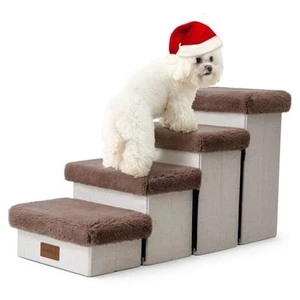 Dog Stair for Small Dogs with Storage, Foldable Pet 33x13x17.71in Brown 4 - Picture 1 of 8