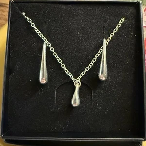 Sterling silver 925 Teardrop Modernist Pendant Earrings Set vintage - Picture 1 of 7