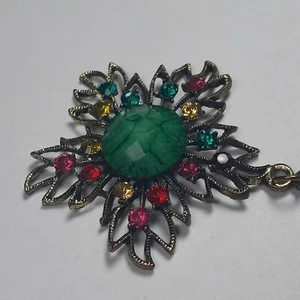 Vintage Earth Tone Flower Rhinestone Pendant Necklace - Picture 1 of 4