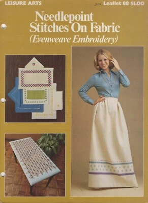 Needlepoint Stitches On Fabric Evenweave Embroidery Leaflet 88 ©1976 Aida Linen - Image 1 of 4