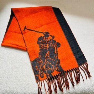 Polo Ralph Lauren Men's Orange Black Wool Reversible Scarf One Size - Picture 1 of 8