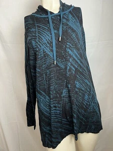Chico's Zenergy Cotton Cashmere Blend Blue/black Print Jacquard Hoodie Sz 3 (XL) - Picture 1 of 11