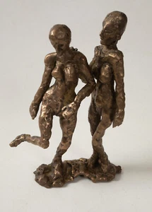 Estatua abstracta de bronce (H4R) pareja de mujeres desnudas (JSF6) 8" de alto expresionista - Imagen 1 de 13