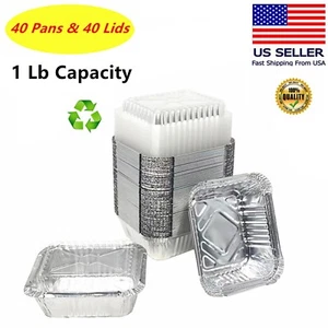 40 Pack Food Storage Take Out Containers With Lids Disposable Foil Drip Pan Tray - Picture 1 of 7