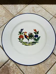 Varages Rooster Plate Made in France 10.5" Blue Rim Vintage French Cottage Decor - Picture 1 of 6
