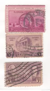 Vintage 3 Cent Florida, Arkansas, Texas Centennial Postmarked Stamp Lot - Picture 1 of 2