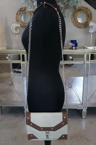 NEW JJ Winters Brown Ecru Leather Mix BOHEMIAN Stud Kate Shoulder Crossbody Bag - Picture 1 of 12