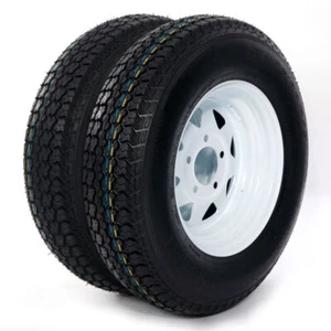 Set of 2 Trailer Tire And Rim ST175/80D13 Load Range C 5 Lug White Spoke Wheel - Picture 1 of 5