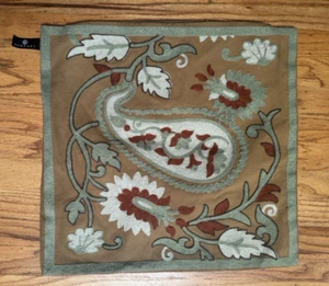 Newport CREWEL Embroidered  Pillow Sham Cover Floral Paisley  18 x 18 - Picture 1 of 4