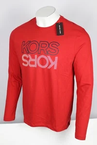 Michael Kors Men's T Shirt Long Sleeve Crimson Red Stacked Logo Graphic - Picture 1 of 5