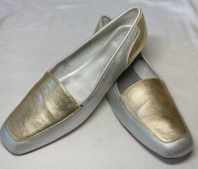 Mocasines planos Enzo Angiolini "Liberty" color bloque plata oro talla 8M usados en excelente estado Foto 1 de 4