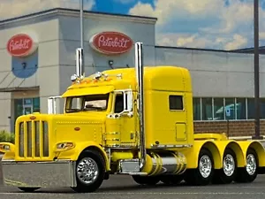 1/64 DCP YELLOW PETERBILT 389 TRI-AXLE W/ 70" MID ROOF SLEEPER - Picture 1 of 6