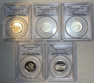 State Quarters 2005-S PCGS Proof 69 Deep Cameo - CA, KS, MN, OR, WV - Lot Of 5 - Picture 1 of 12