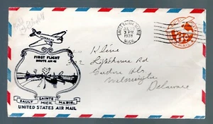 JULY 20 1938 US First Flight covers - AM 41 MICH TO DEL 6 CENT ORANGE ENVELOPE - Picture 1 of 2