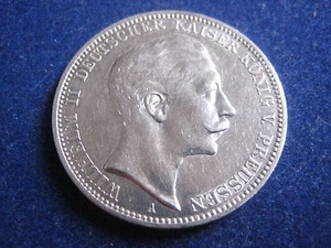MDS DEUTSCHLAND DREI 3 MARK 1911 A "WILHELM II. V. PREUSSEN", SILBER #5 - Picture 1 of 2