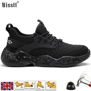 Men's Steel Toe Cap Shoes Durable Safety Trainers Womens Work Sneakers Knit Mesh - Picture 1 of 24
