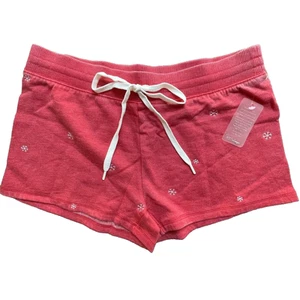 PJ Salvage Shorts Womens Medium Red White Snowflakes Drawstring Soft Cozy Lounge - Picture 1 of 6