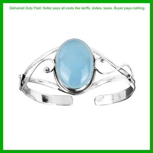 Thanks Giving Day Sale Sterling Silver Oval Natural Aquamarine Bangle Jewelry - Picture 1 of 7