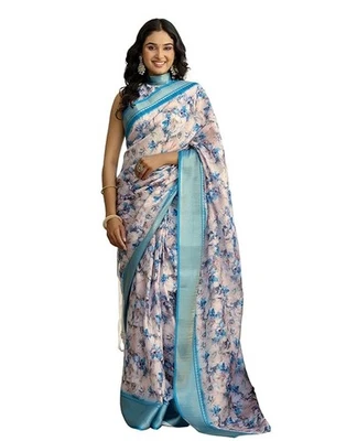 Sari de un minuto de lino de algodón para mujer con pieza blusa sin costuras Foto 1 de 4