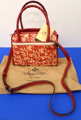 NWT Patricia Nash Ruffle Lace Red White Wildflower Italian Leather Satchel Purse - Image 1 of 4