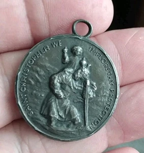 Vintage Antique Saint Christopher Protect Us Sterling Silver Pendant 9.9 Grams  - Picture 1 of 6