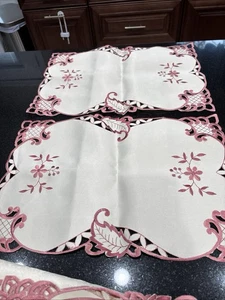 6er Set Vintage Stil Tisch Tischsets Rosa Blumen Nähte 16" x 11" - Bild 1 von 6