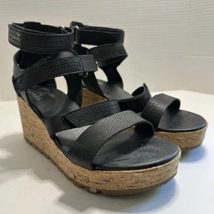 Sandalias de cuña Sorel con correa para mujer 7,5 EE. UU. negro corcho ajustable NL4024-010 - Imagen 1 de 8