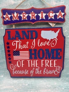 4TH OF JULY, PATRIOTIC, USA Hanging Sign Red, White, & Blue SHIPS FREE - Picture 1 of 1