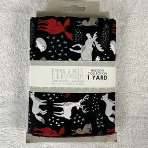 Emma & Mila Hudson Coll. 1 Yd Stoff 100 % Baumwolle 36 x 44 Zoll Waldtiere auf schwarz - Bild 1 von 2