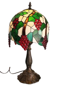Vintage Dale Tiffany Style Stained Glass Accent Lamp Grapes & Leaves 20" Works - Picture 1 of 8