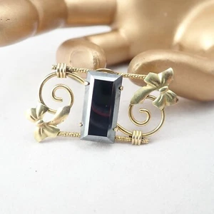 Vtg 12K Gold Filled Hematite Center Scroll Bow Ornate Pin Brooch By Amco - Picture 1 of 6