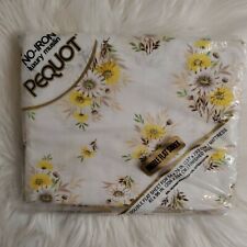 Vintage NEW Pequot Luxury Muslin DOUBLE Flat Sheet NOS White Yellow Flowers
