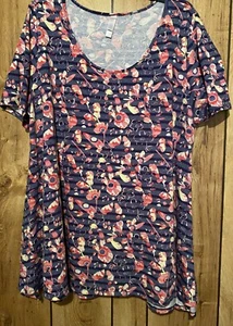 Tunica top LuLaRoe 2XL perfetta blu righe eriche misto cotone floreale usata in ottime condizioni - Foto 1 di 4