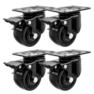 4 Pack 2.5" Low Profile Black w/ Brake Heavy Duty Polyurethane Casters Wheels - Picture 1 of 6