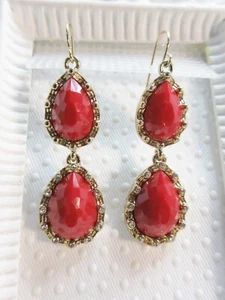 New Anna & Ava Carnelian Color Rhinestones & crystal Accents long drop earrings - Picture 1 of 9