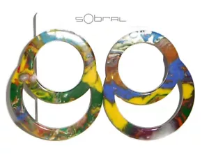 Sobral Pollock Feininger Multicolor Marbled Large Post Artist Made Earrings - Picture 1 of 8
