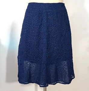Maria Maca (Brazil) Women Navy Blue Lined Eyelet Chiffon Skirt Below Knee Sz XS - Picture 1 of 5