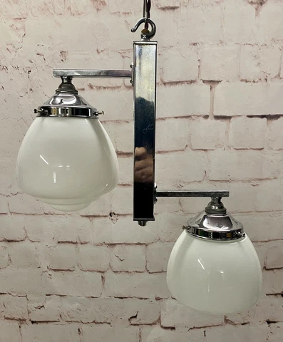 ART DECO CEILING LIGHT CHROME STEM ACORN  GLOBE GLASS SHADES ORIGINAL 1930s Cover