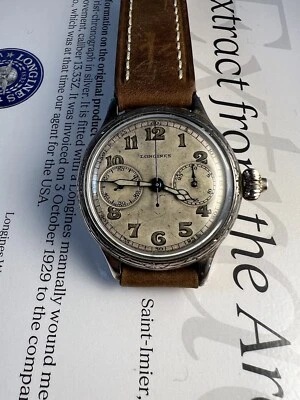 Longines Chronograph Monopusher 13.33Z Silver Case 1929 Original Dial Estract - Immagine 1 di 4