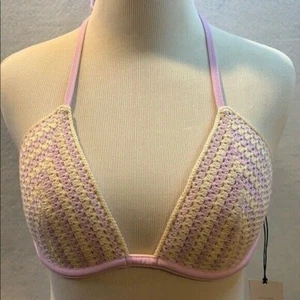 Shade & Shore Cream/Purple Striped Crochet Bikini Top - 34B - Picture 1 of 9