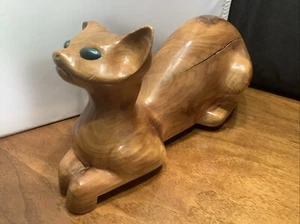 Vtg Handmade Wooden Cat Figurine Shelf Sitter 12x5.5” Heavy Hand Made G24 - Picture 1 of 12