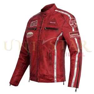 Women's Red Leather Biker Jacket - American Classic Moto Racing Vintage Style - Bild 1 von 6