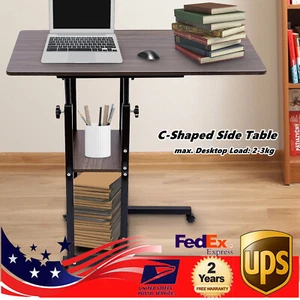 C-Shaped Side Table Height Adjustable Bed Sofa End Table Storage Shelf w/ Wheels - Picture 1 of 20