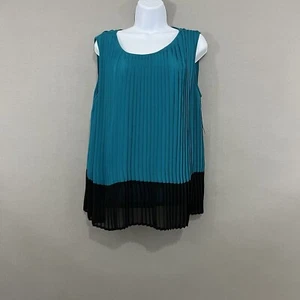 Zac & Rachel Blouse Womens Size XL Turquoise Black Pleated Sleeveless Lined - Picture 1 of 13