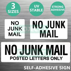 White No Junk Mail Sign Sticker Self Adhesive Plaque Decal On Letterbox Mailbox - Picture 1 of 6
